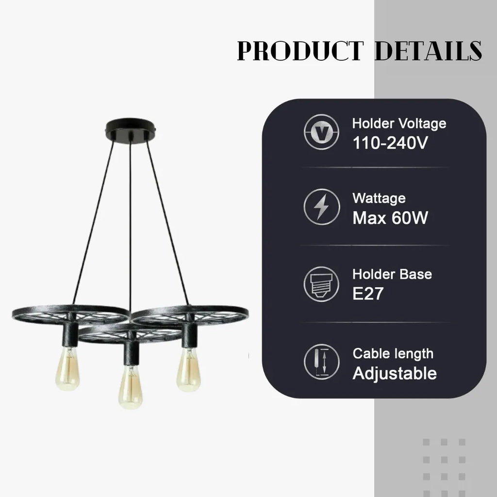 Industrial Wheel Pendant 3 Light Hanging Light ~5844-3