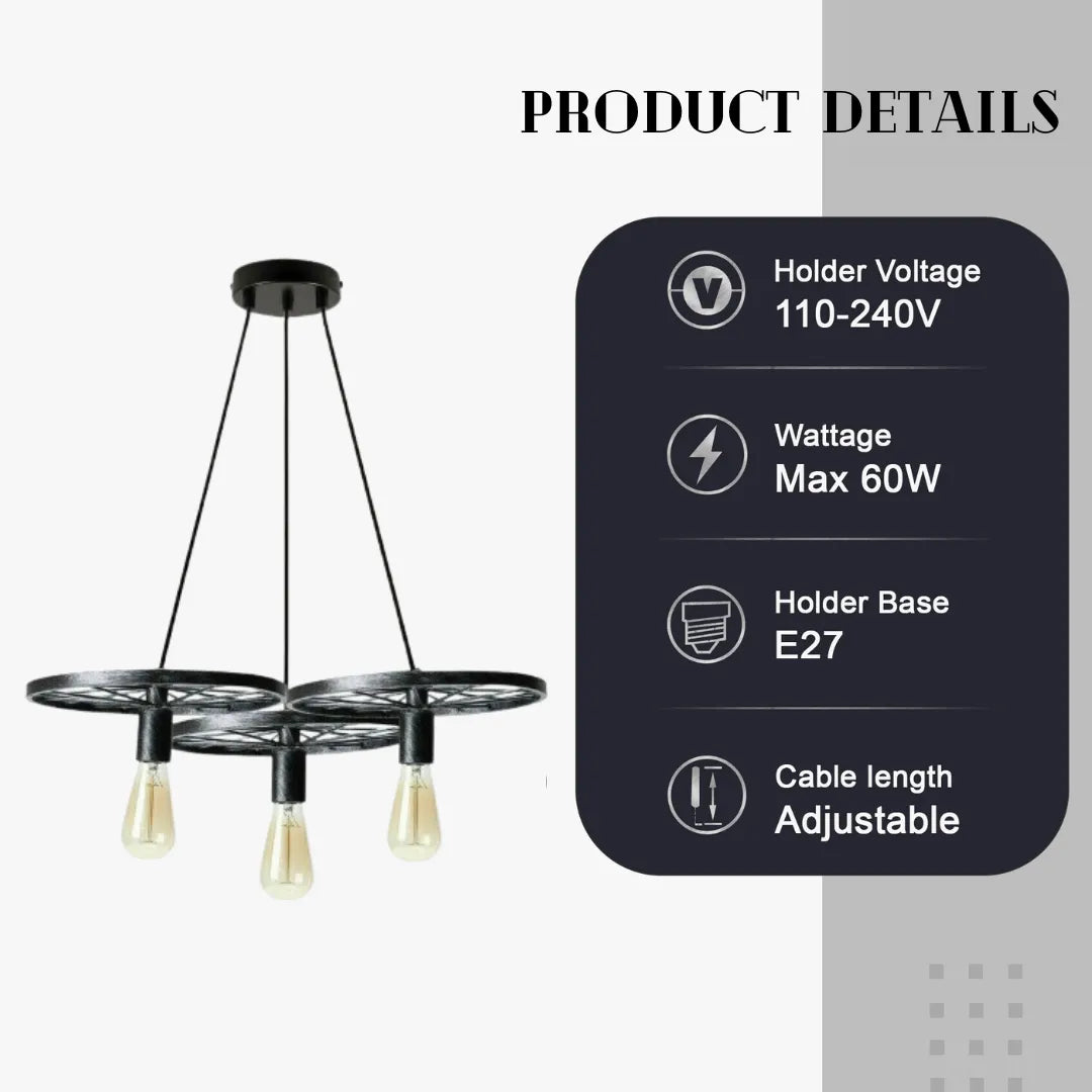 Industrial Wheel Pendant 3 Light Hanging Light ~5844-3