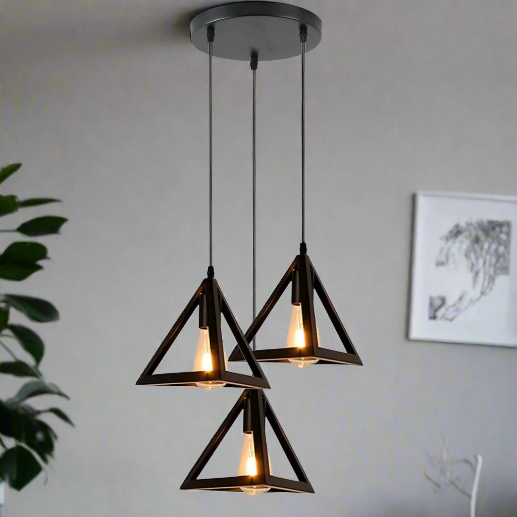 Triangle Cage Pendant Light 3 Lamp Linear Cluster ~6327