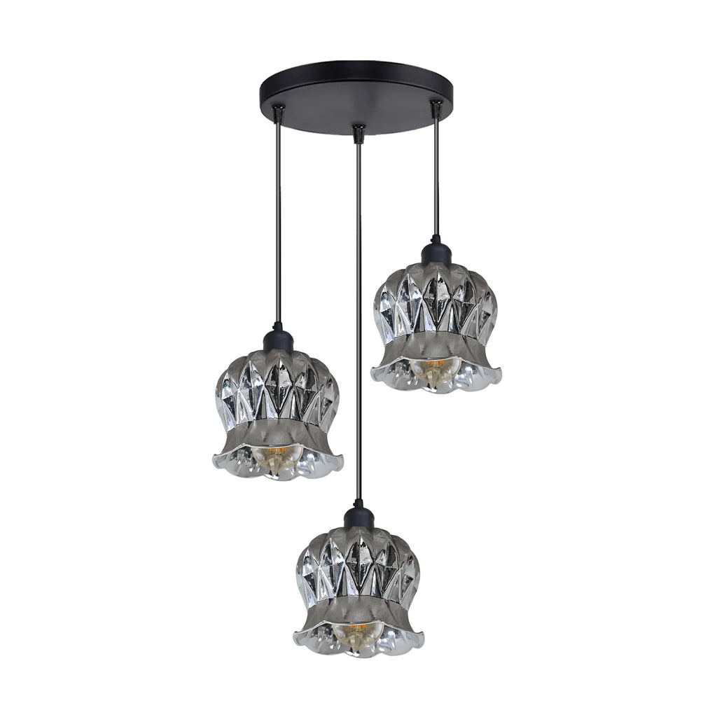 Vintage Floral Glass 3-Light Cluster Pendant | Adjustable Ceiling Light ~6420-4