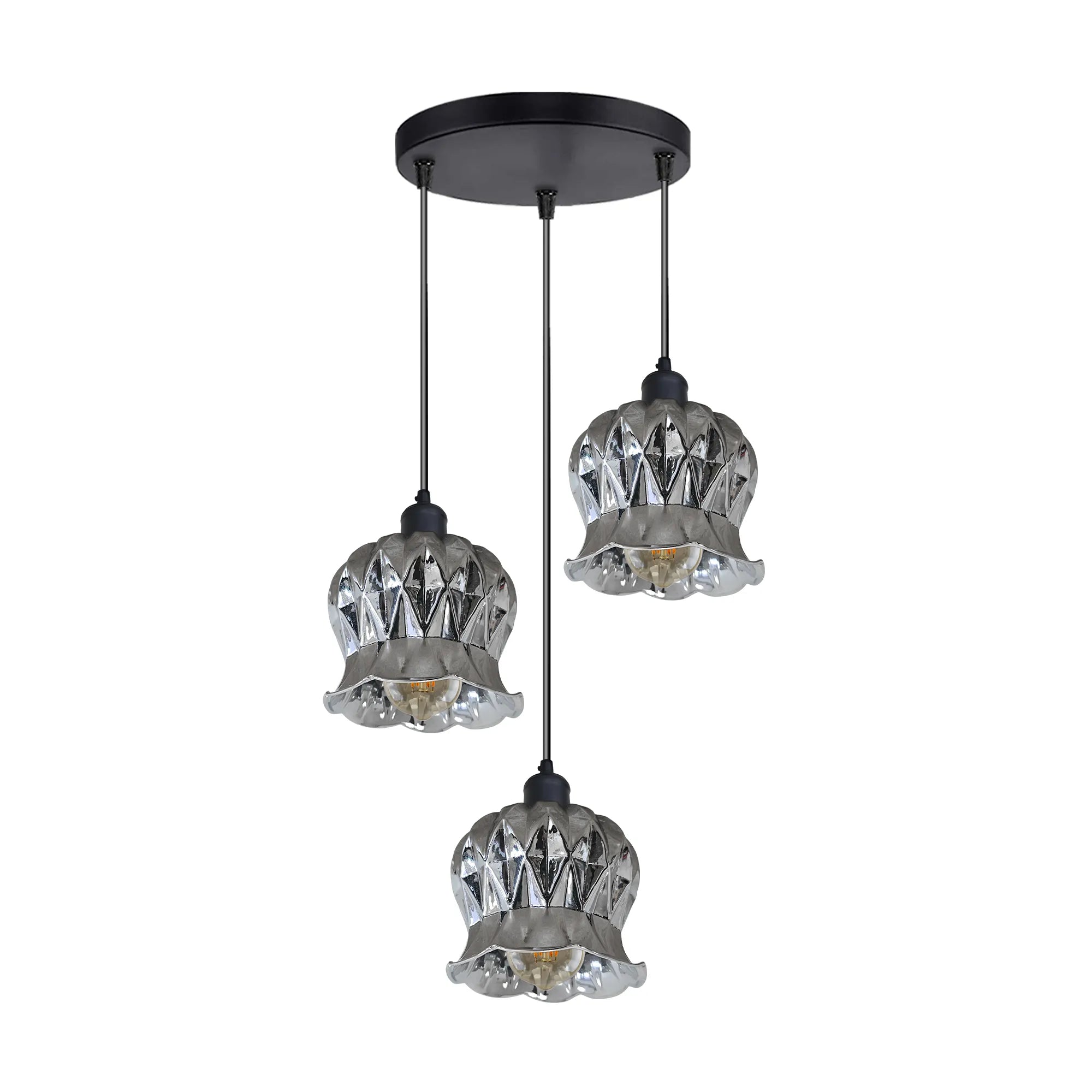 Vintage Floral Glass 3-Light Cluster Pendant | Adjustable Ceiling Light ~6420-4