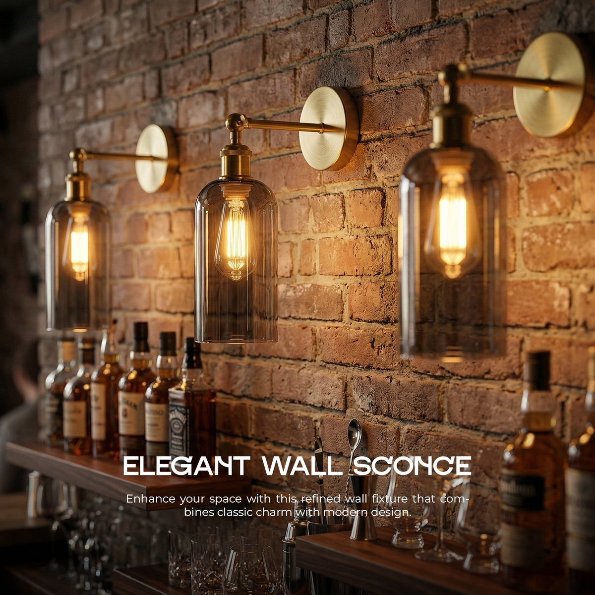 Adjustable Vintage Brass Wall Sconce Smoked Grey Glass Wall Lamp ~6718-4
