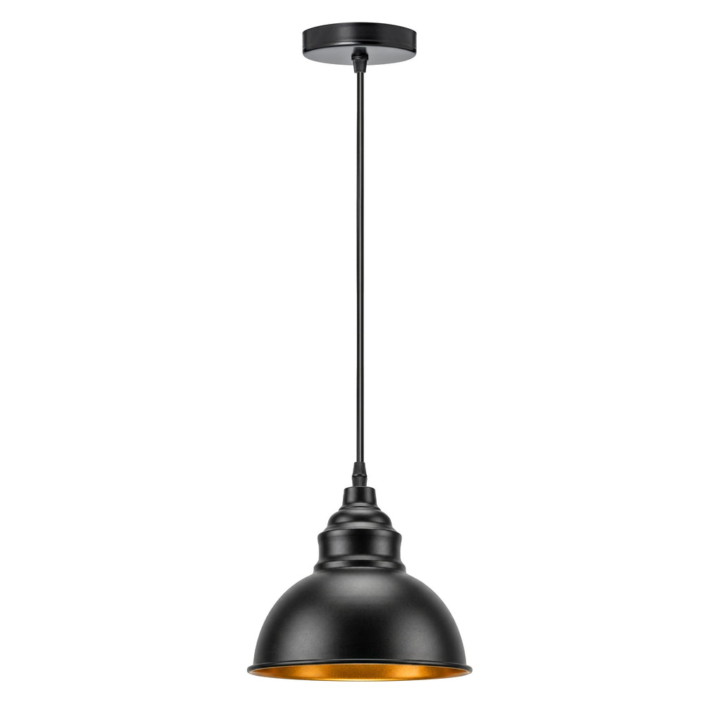 Industrial Black Pendant Light E27 Gold Inner Shade ~6789-2