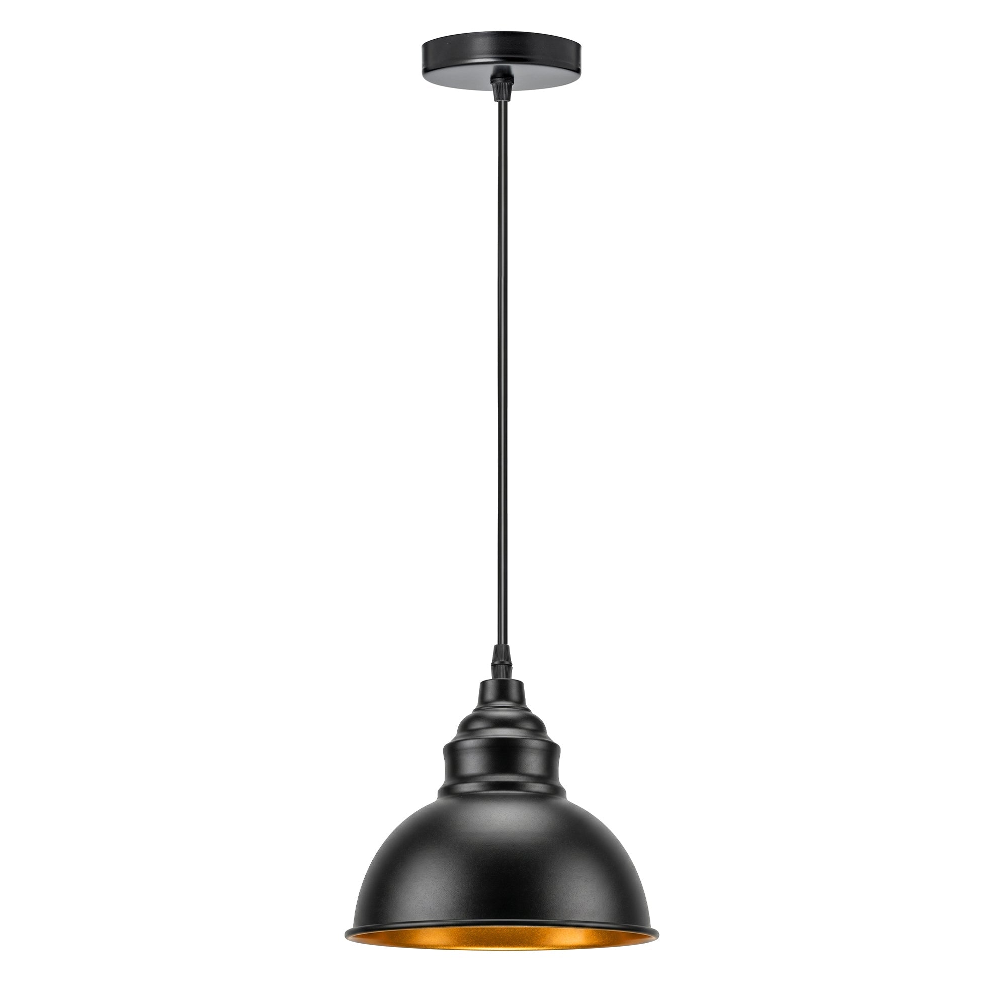Industrial Black Pendant Light E27 Gold Inner Shade ~6789-2