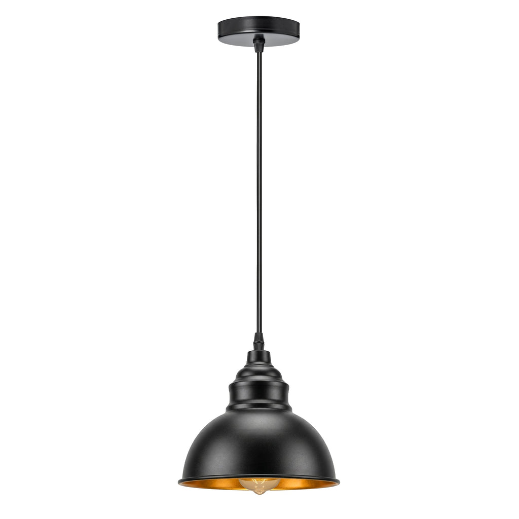 Industrial Black Pendant Light E27 Gold Inner Shade ~6789-4