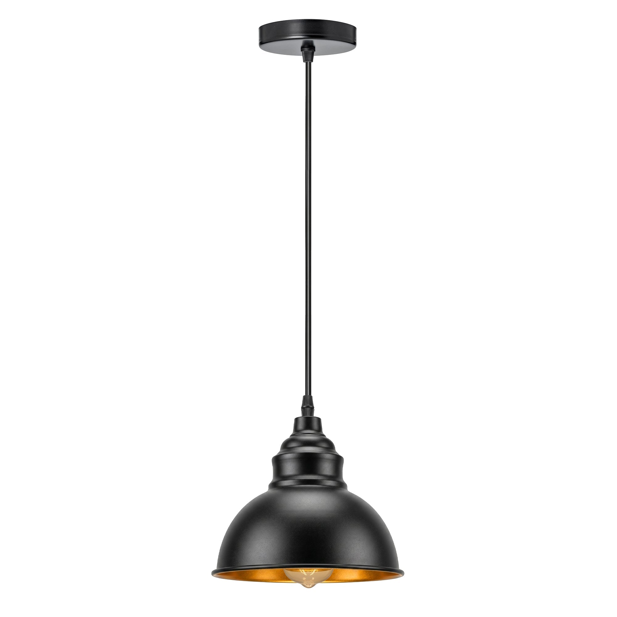 Industrial Black Pendant Light E27 Gold Inner Shade ~6789-4