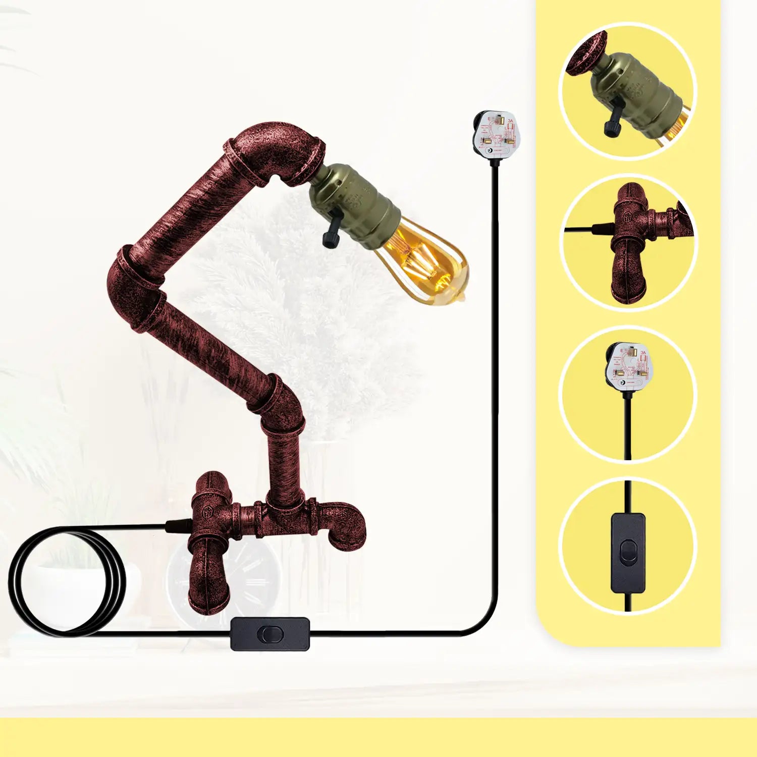 Water Pipe Steampunk Table Lamp with Switch~3378-3