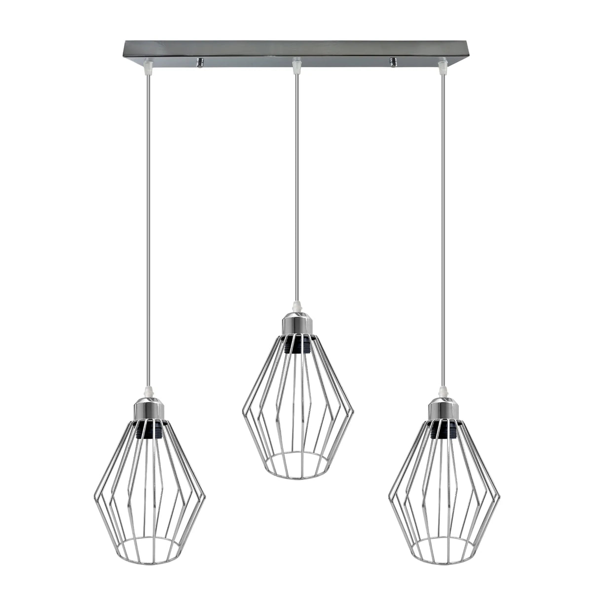 Chrome 3 Light Rectangle Ceiling Lamp Wire Cage~4210-1