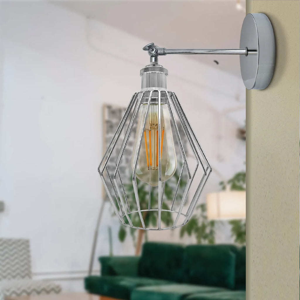 Chrome Wall Light Fixture,Electroplating Wall Sconce E27 Socket,Diamond Shape~4183-0