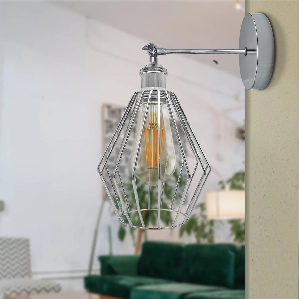 Chrome Wall Light Fixture,Electroplating Wall Sconce E27 Socket,Diamond Shape~4183-0