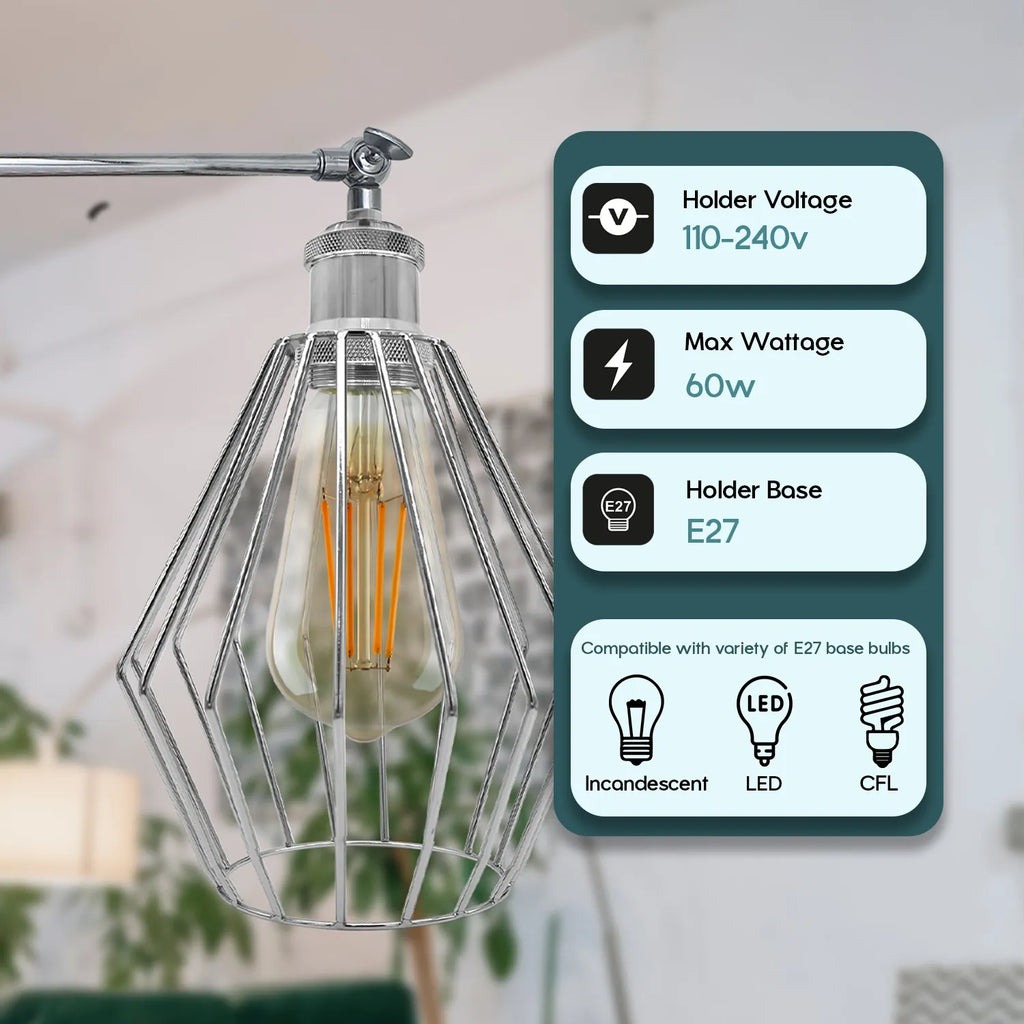 Chrome Wall Light Fixture,Electroplating Wall Sconce E27 Socket,Diamond Shape~4183-2