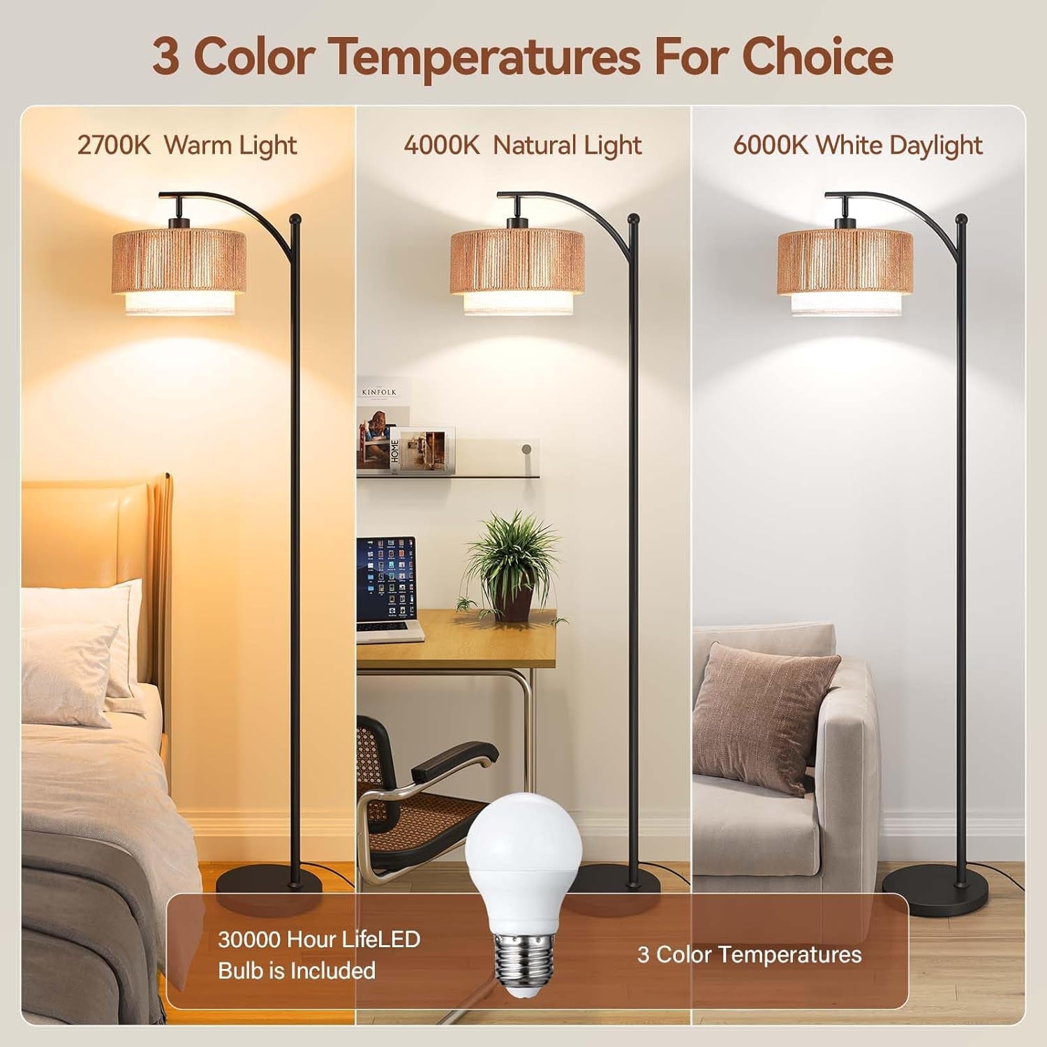 Arched Floor Lamp With Adjustable Color Temperatures-1