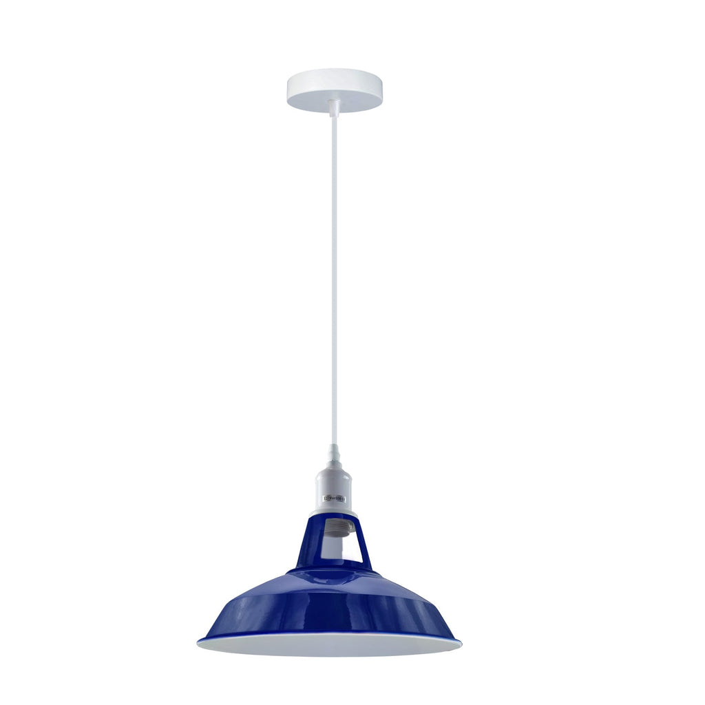 Navy Blue Industrial Pendant Light Barn Slotted Metal Shade E27