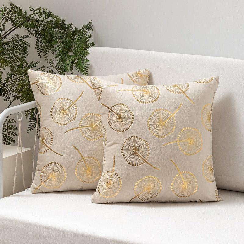Beige Star Pattern Velvet Cushion Cover 18x18'' (45x45 cm) - Set of 1 Decorative Pillowcase-0