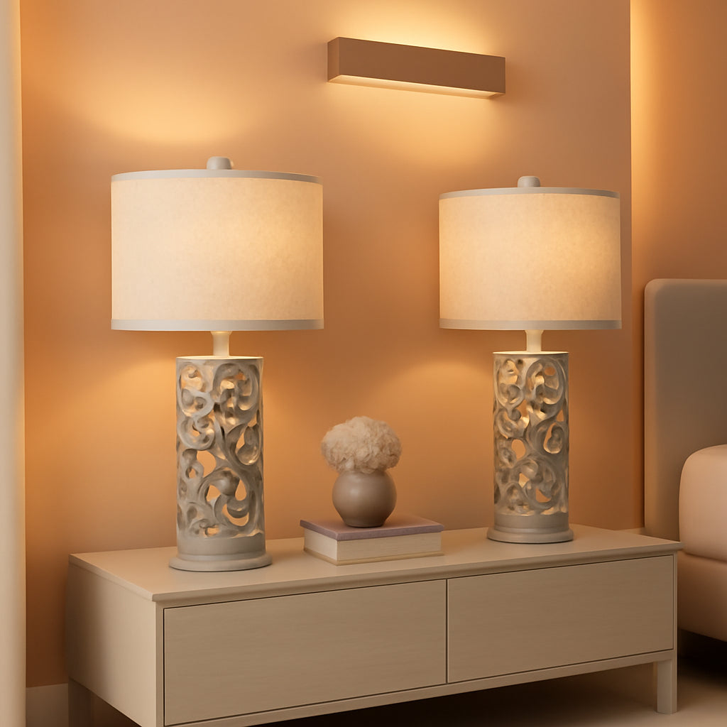 22 Inch Farmhouse Bedside Lamps with USB Night Light Set of 2-0