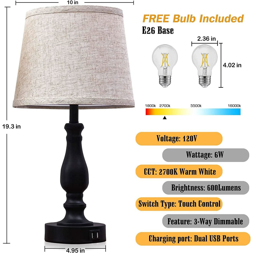 Table Lamps Set of 2 With USB Charging Ports Bedside Modern-3