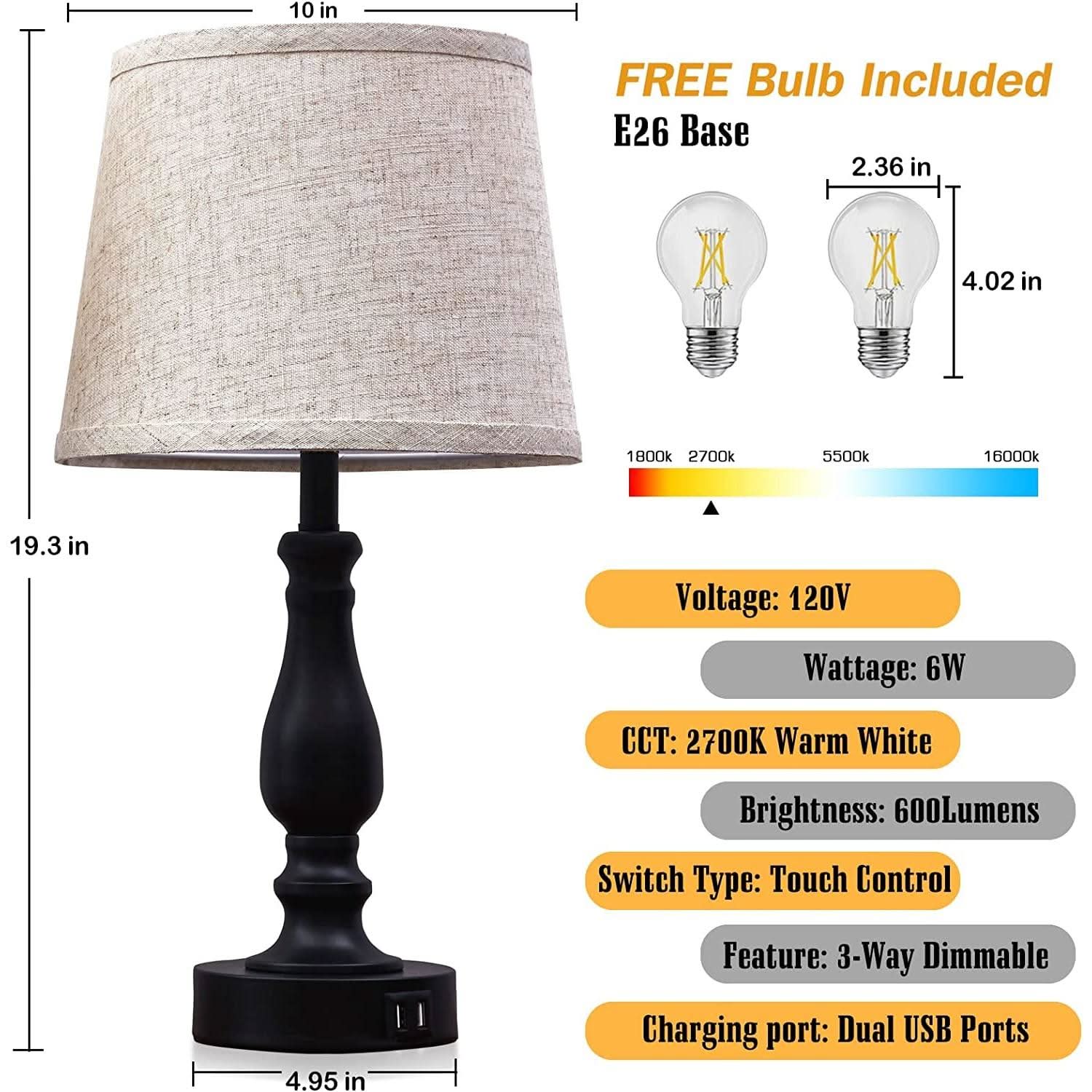 Table Lamps Set of 2 With USB Charging Ports Bedside Modern-3