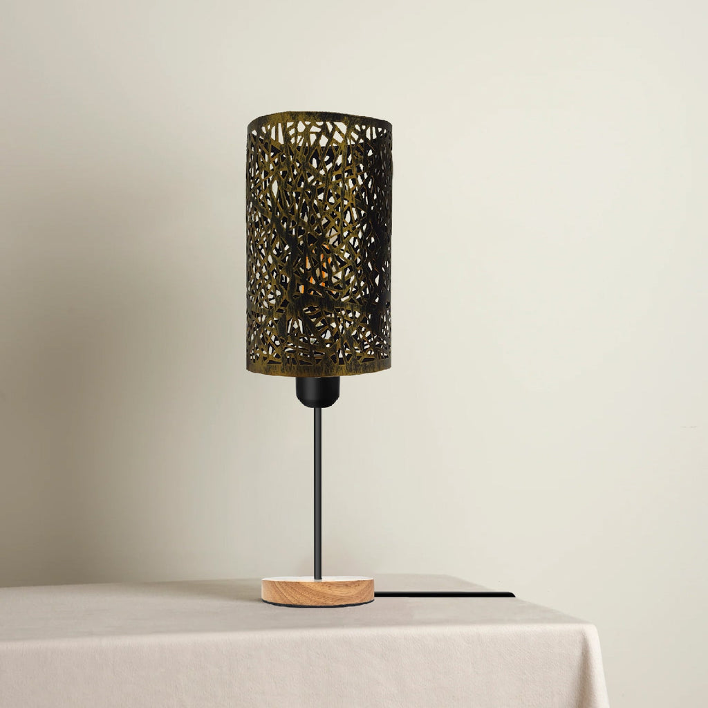 Metal Wire Cage Table Lamp Wooden Base E27~5355-0
