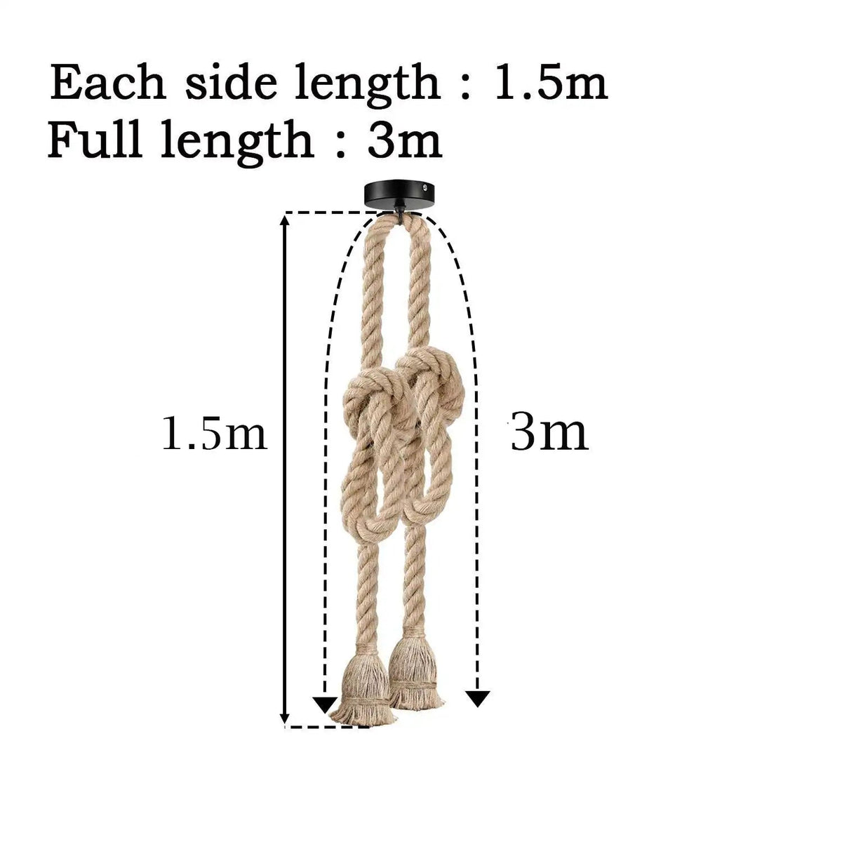 Vintage Hemp Rope Pendant Light – Dual Head, 3m Extra Long Adjustable E27~5791-3