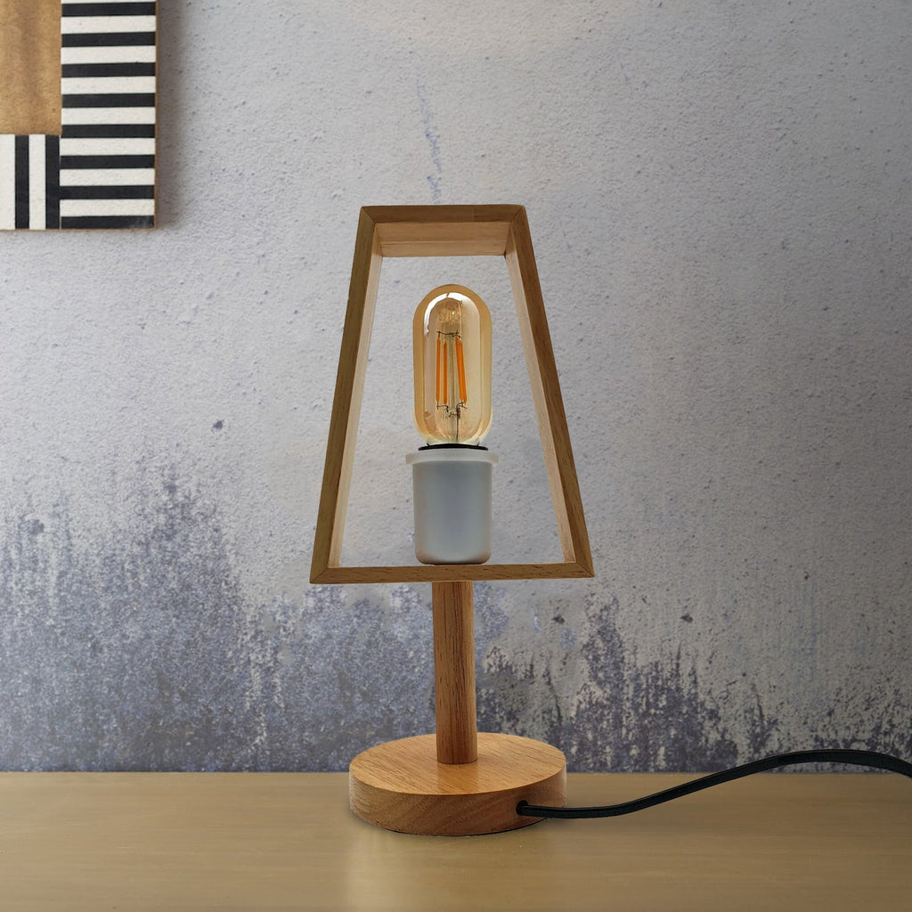 Industrial Wooden Table Lamp – E27 Modern Plug-in Light~2297-0