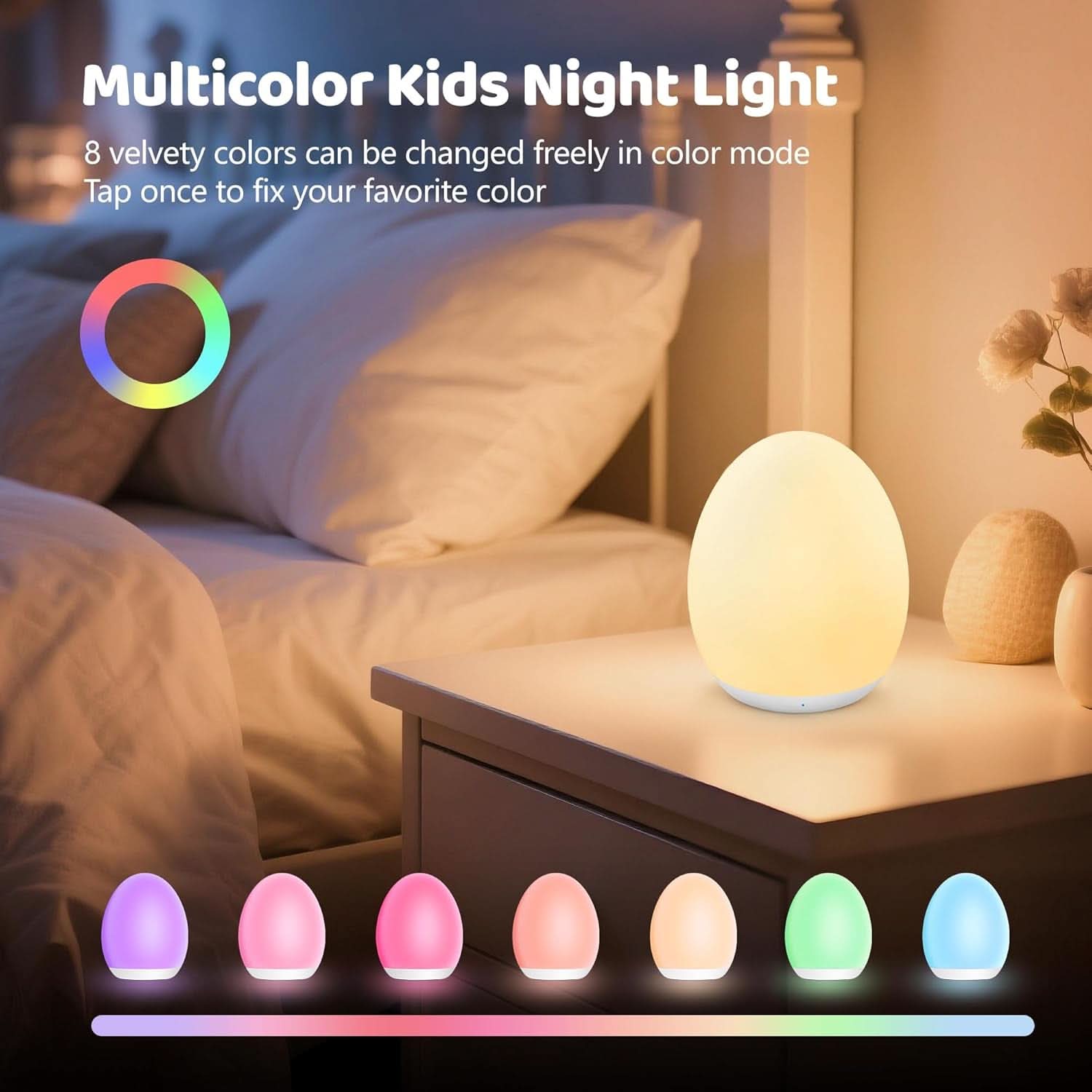 Rechar geable Night Light Nursery Egg Lamp Colorful-1