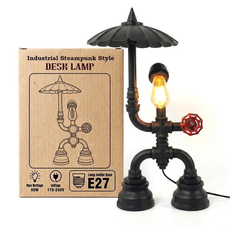 Steampunk Industrial Pipe Table Lamp E27 Metal Vintage Desk Light ~6556-5