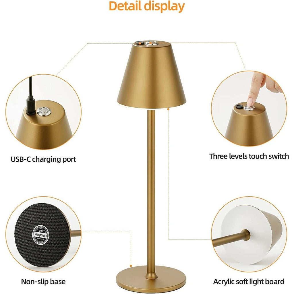 Timjorman LED Cordless Table Lamp Rechargeable Battery-4