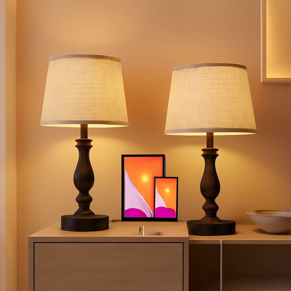 Table Lamps Set of 2 With USB Charging Ports Bedside Modern-0