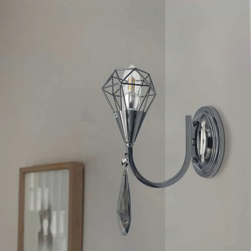 curved arm chrome wall lights K9 crystal droplet ~4938-0