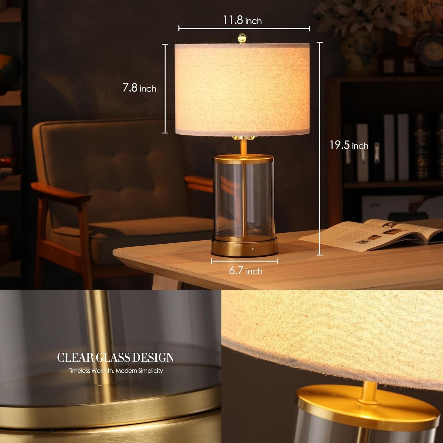 Rechargeable Cordless Glass Table Lamp 19.5 Inches-4