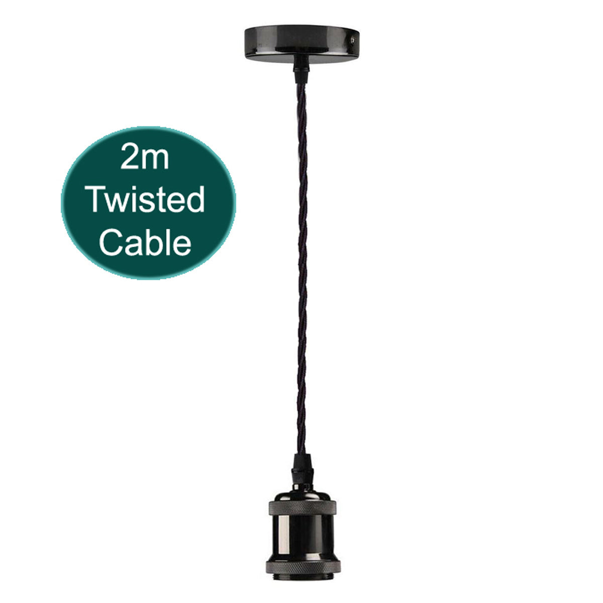 Industrial E27 Pendant Light Fitting 2m Twisted Fabric Cable Metal Rose ~1735-17