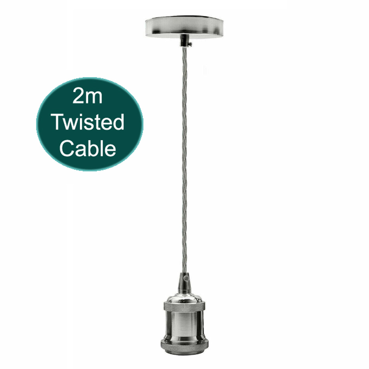 Industrial E27 Pendant Light Fitting 2m Twisted Fabric Cable Metal Rose ~1735-12