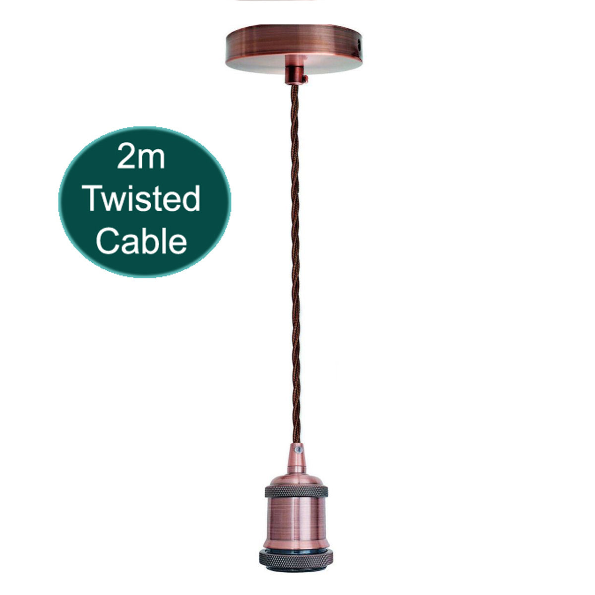 Industrial E27 Pendant Light Fitting 2m Twisted Fabric Cable Metal Rose ~1735-13
