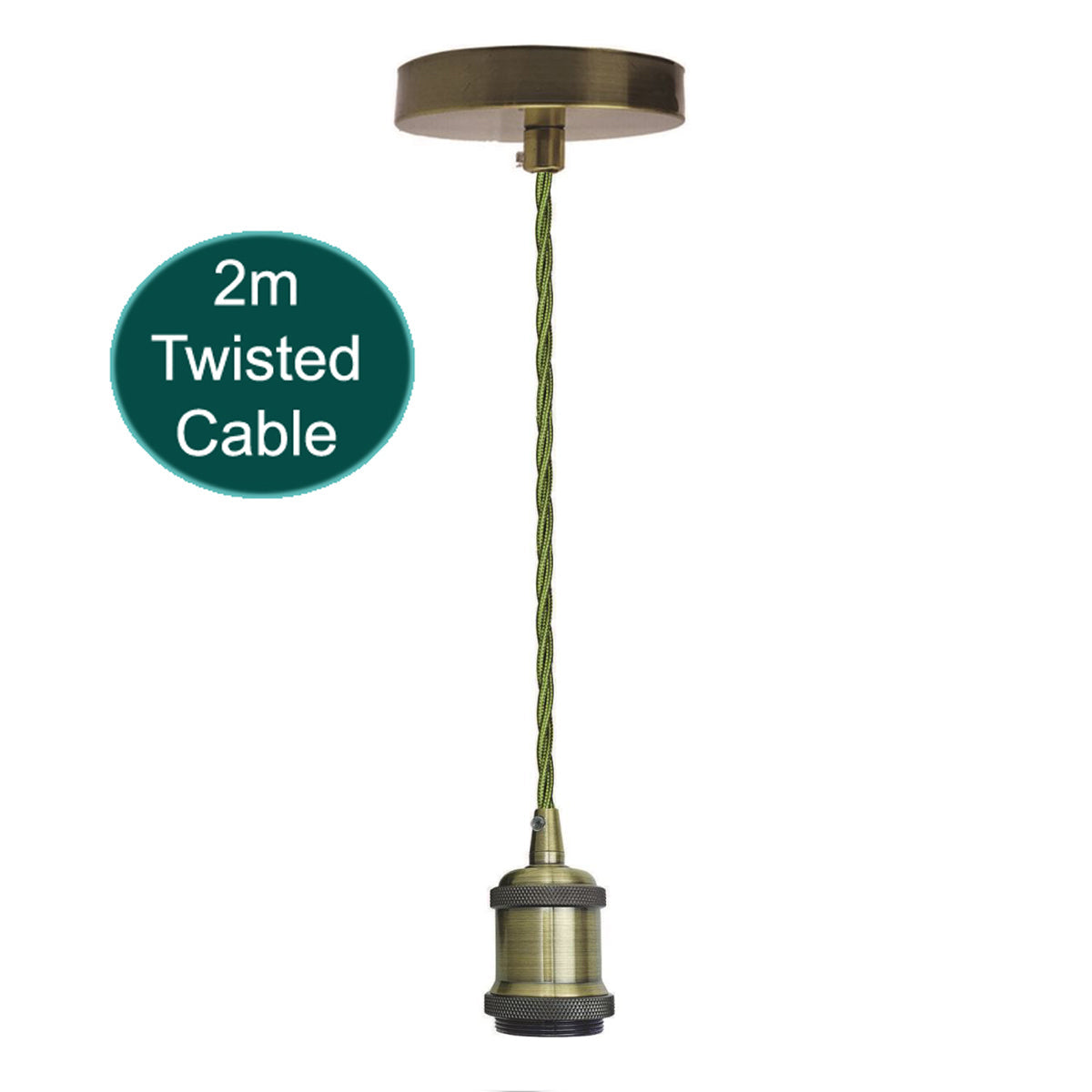 Industrial E27 Pendant Light Fitting 2m Twisted Fabric Cable Metal Rose ~1735-11
