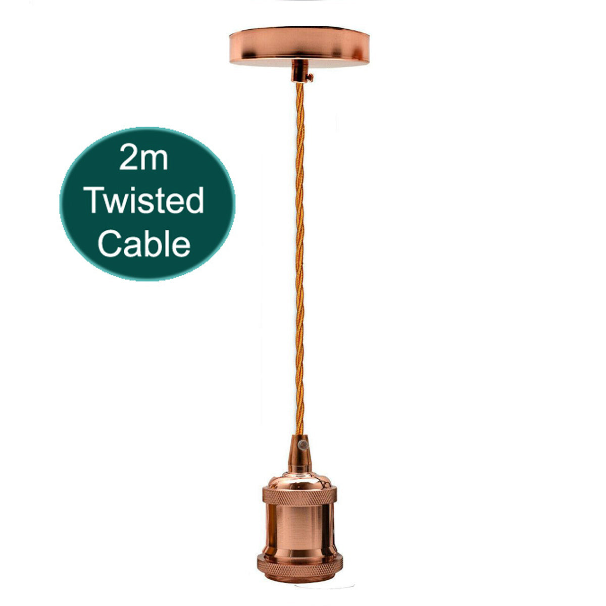 Industrial E27 Pendant Light Fitting 2m Twisted Fabric Cable Metal Rose ~1735-9