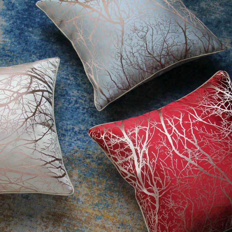 Branch  Pattern Jacquard Silk Soft Cushion Cover for Home Hotel-4