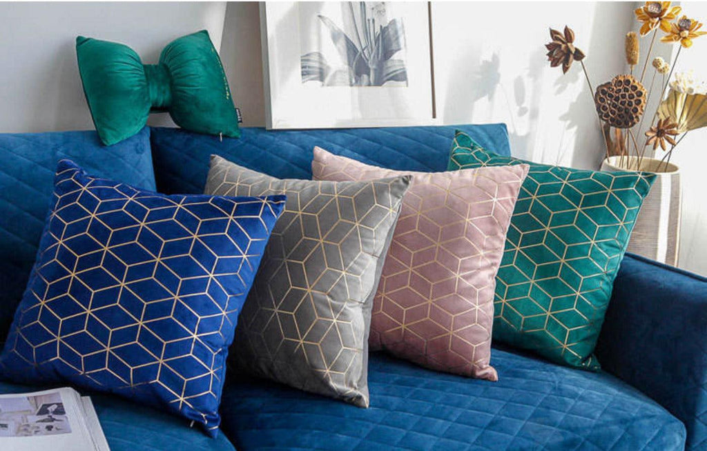 Gold Printing Pattern Velvet Cushion Covers-0