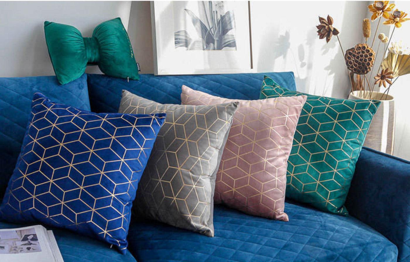 Gold Printing Pattern Velvet Cushion Covers-0
