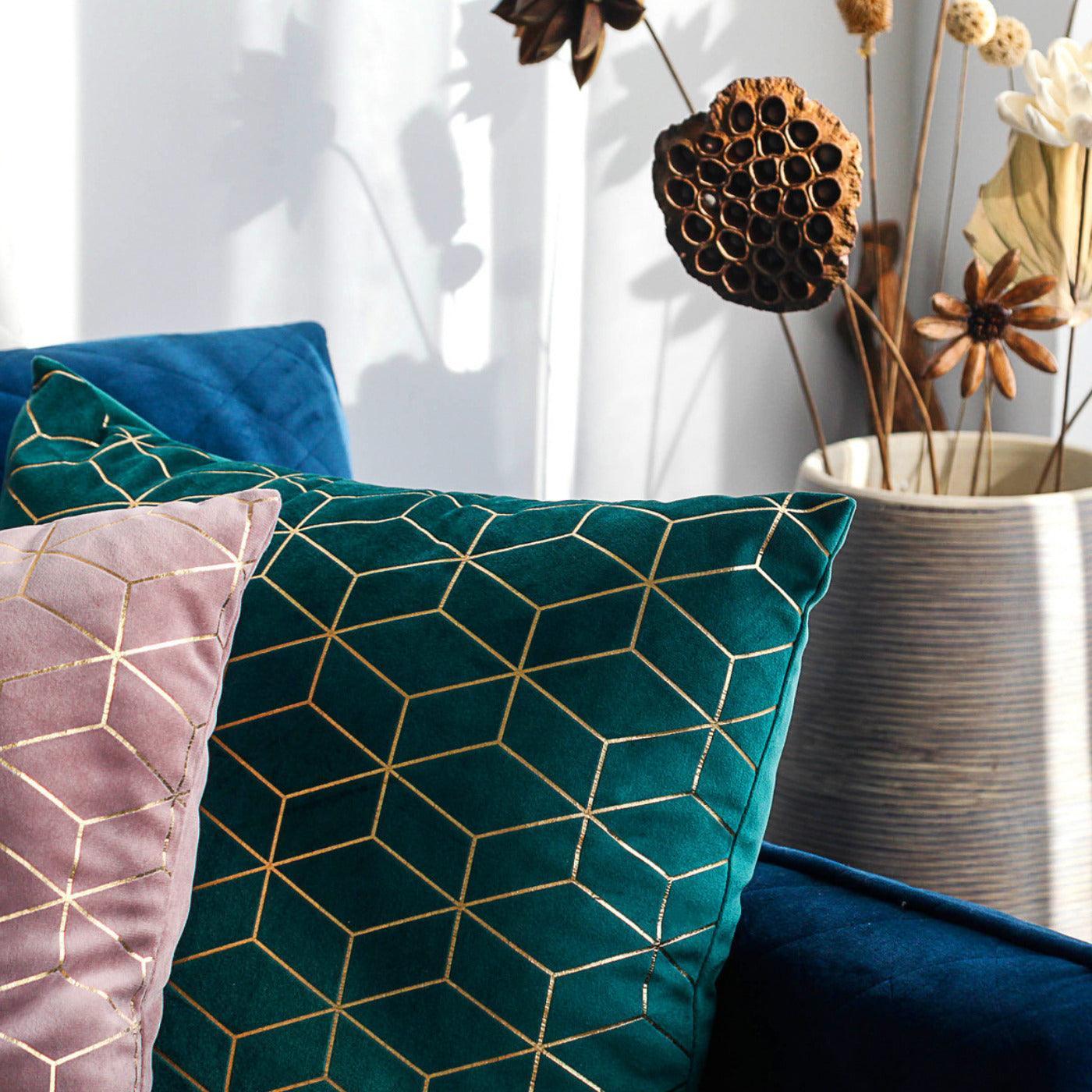 Gold Printing Pattern Velvet Cushion Covers-1