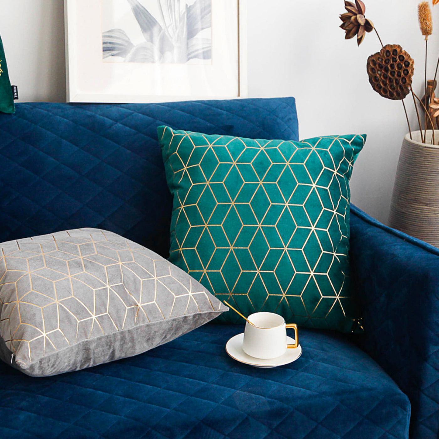Gold Printing Pattern Velvet Cushion Covers-2