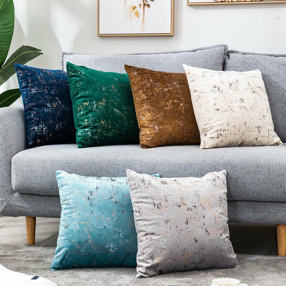 Light Blue Velvet Cushion Cover with Gold Stamping-1