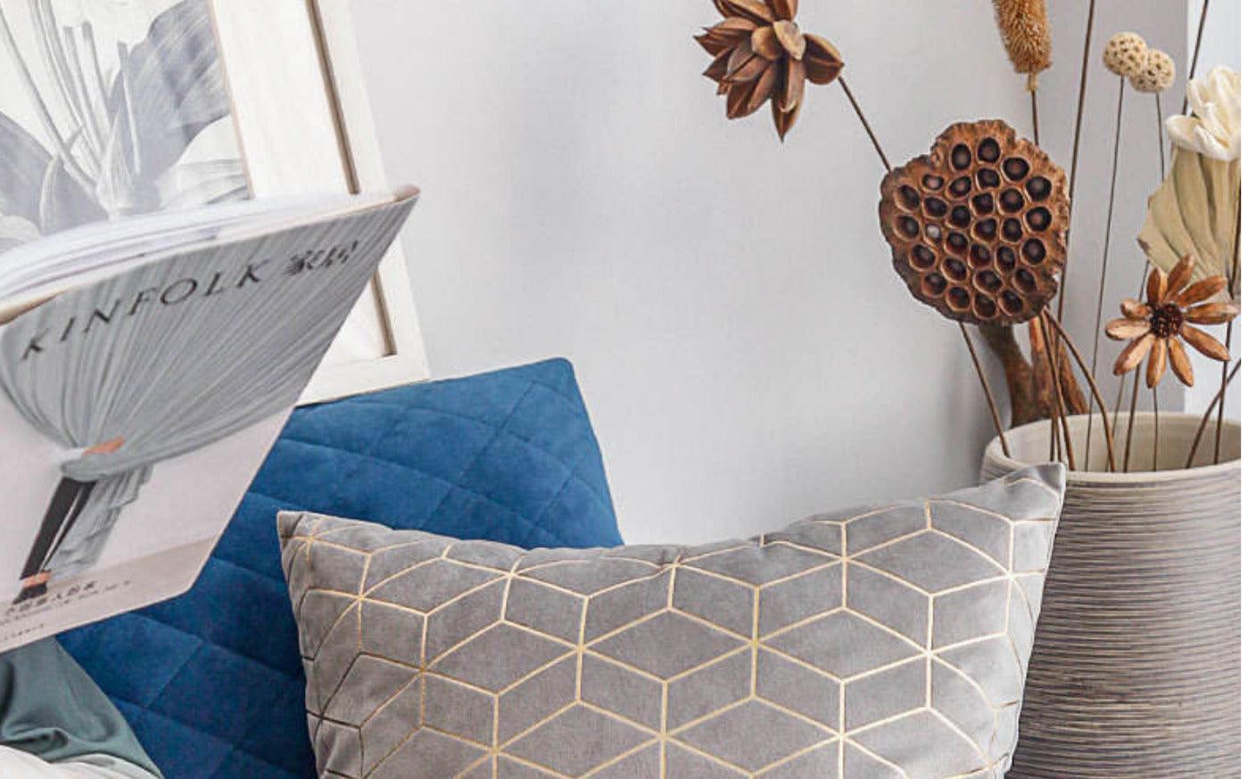 Gold Printing Pattern Velvet Cushion Covers-4