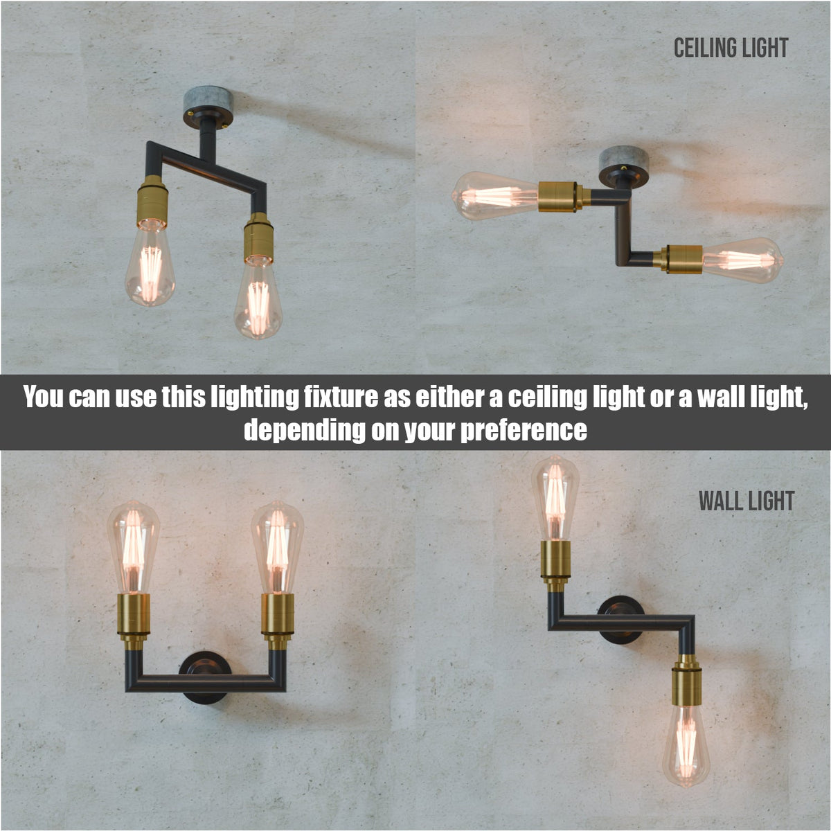 Architectural Twin Pipe Sconce E27 Conduit Wall Light Industria ~5702-3