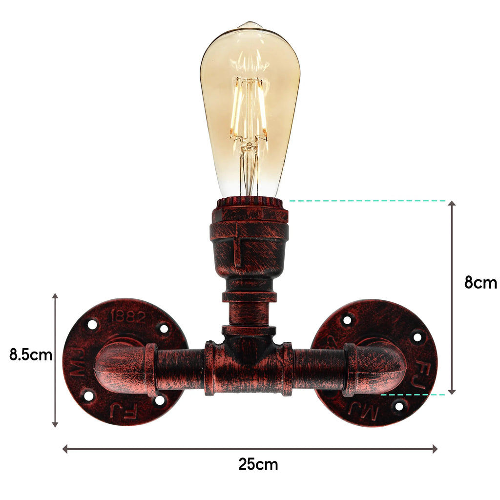 Rustic Red Steampunk Pipe Wall Light E27 Industrial Wall Sconce~4458-3