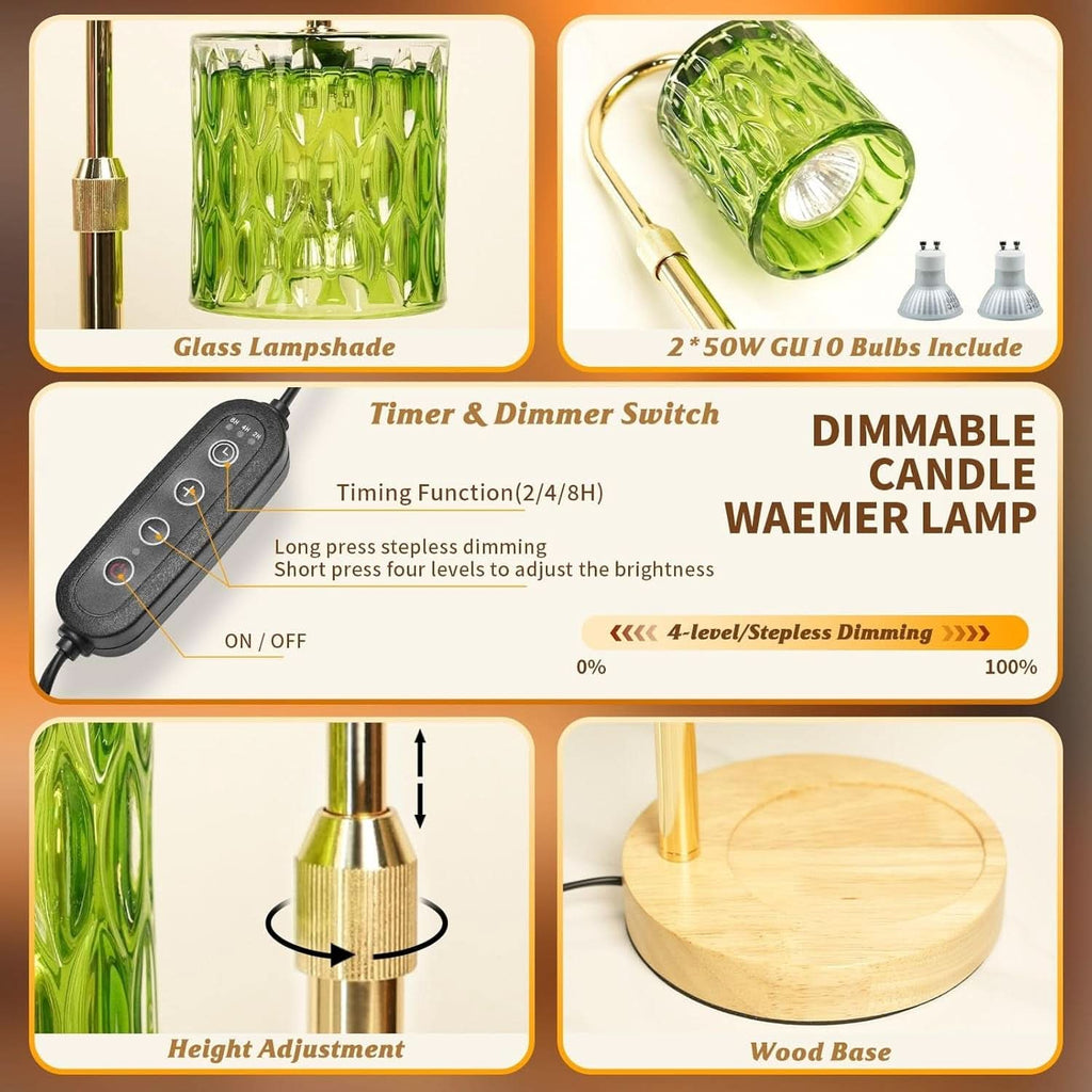 Green Candle Warmer Lamp Dual Bulbs Dimmable Feature-2