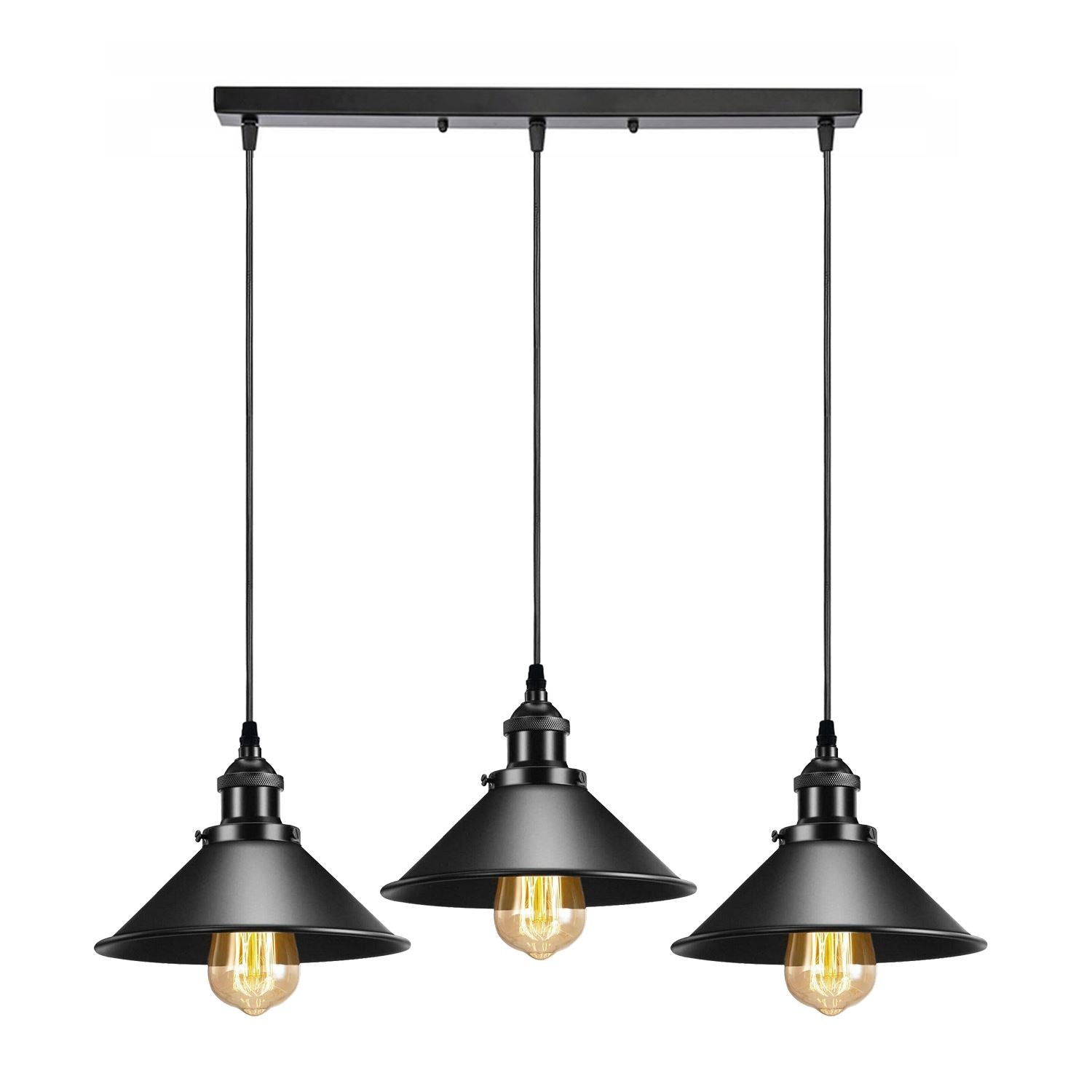 Black Metal Cone Shade Pendant Light Fixture~3393-8
