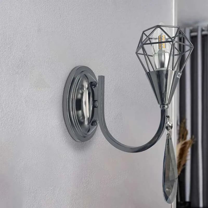 curved arm chrome wall lights K9 crystal droplet ~4938-3