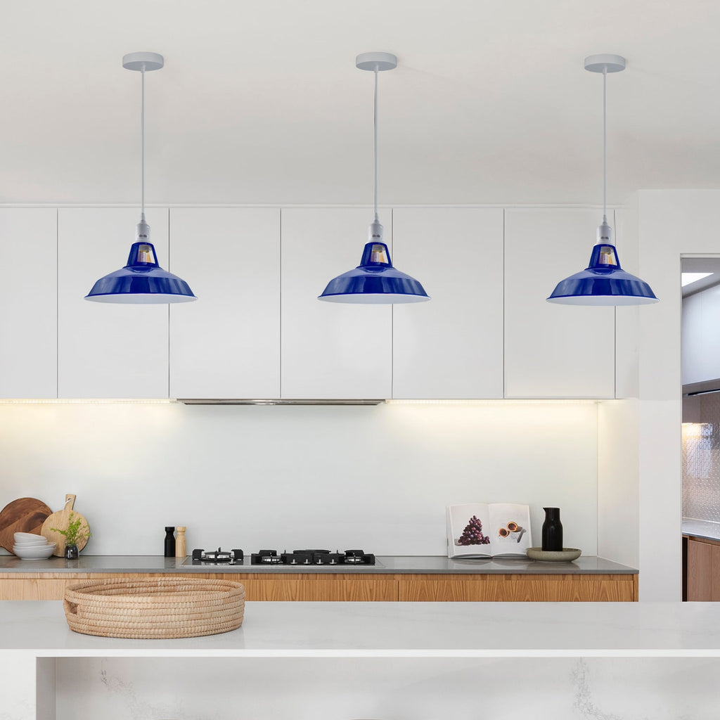 Navy Blue Industrial Pendant Light Barn Slotted Metal Shade E27