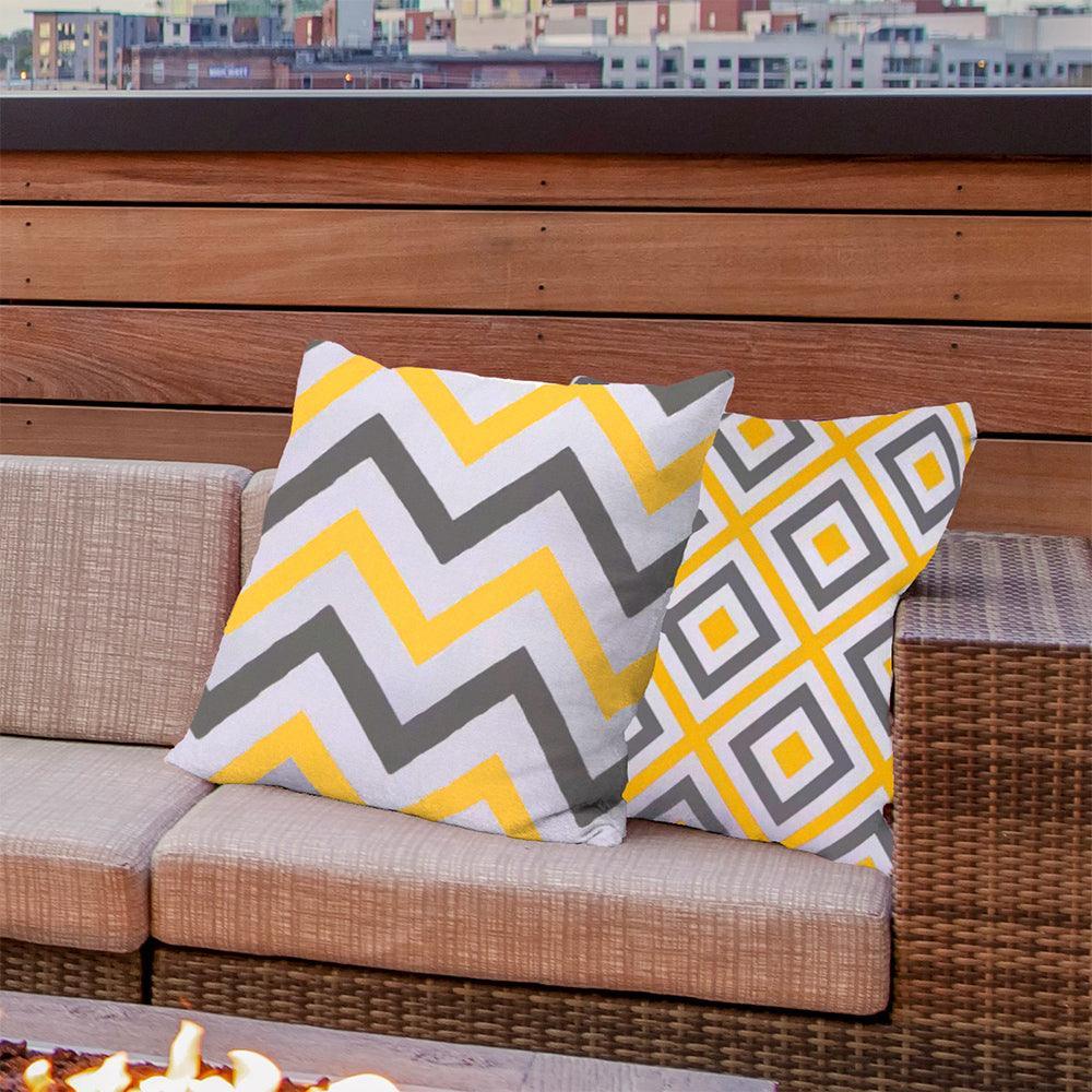 Water Resistant Outdoor Cushion Cover | 45x45cm Yellow Garden Décor - Set of 6 & 4-3