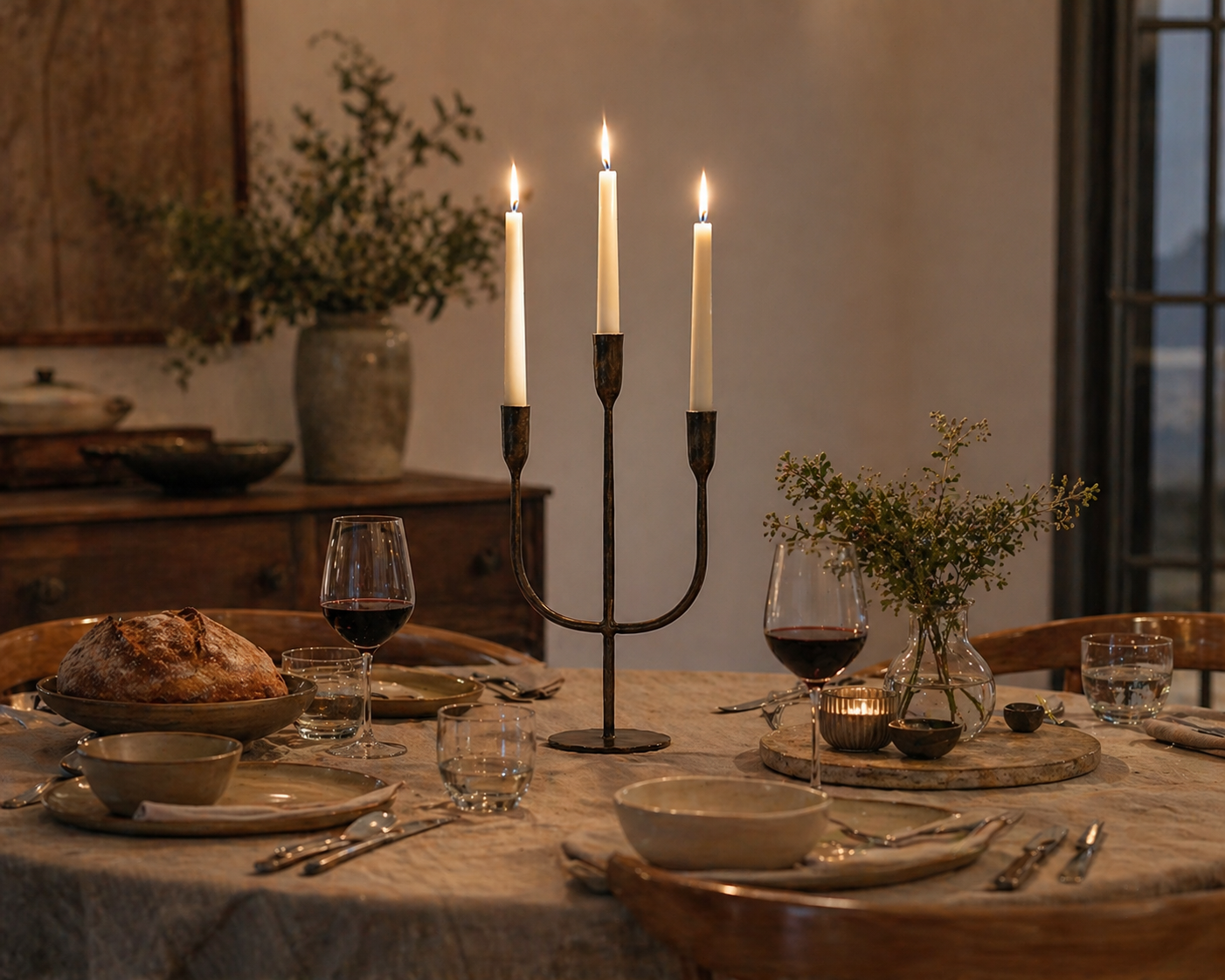 Camille Iron Candelabra – Rustic 3-Arm Black Trident Candlestick-2